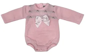Pink Knitted Romper With Detailing And Bow