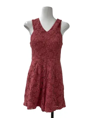Pink Lace V Neck Pleated Romper
