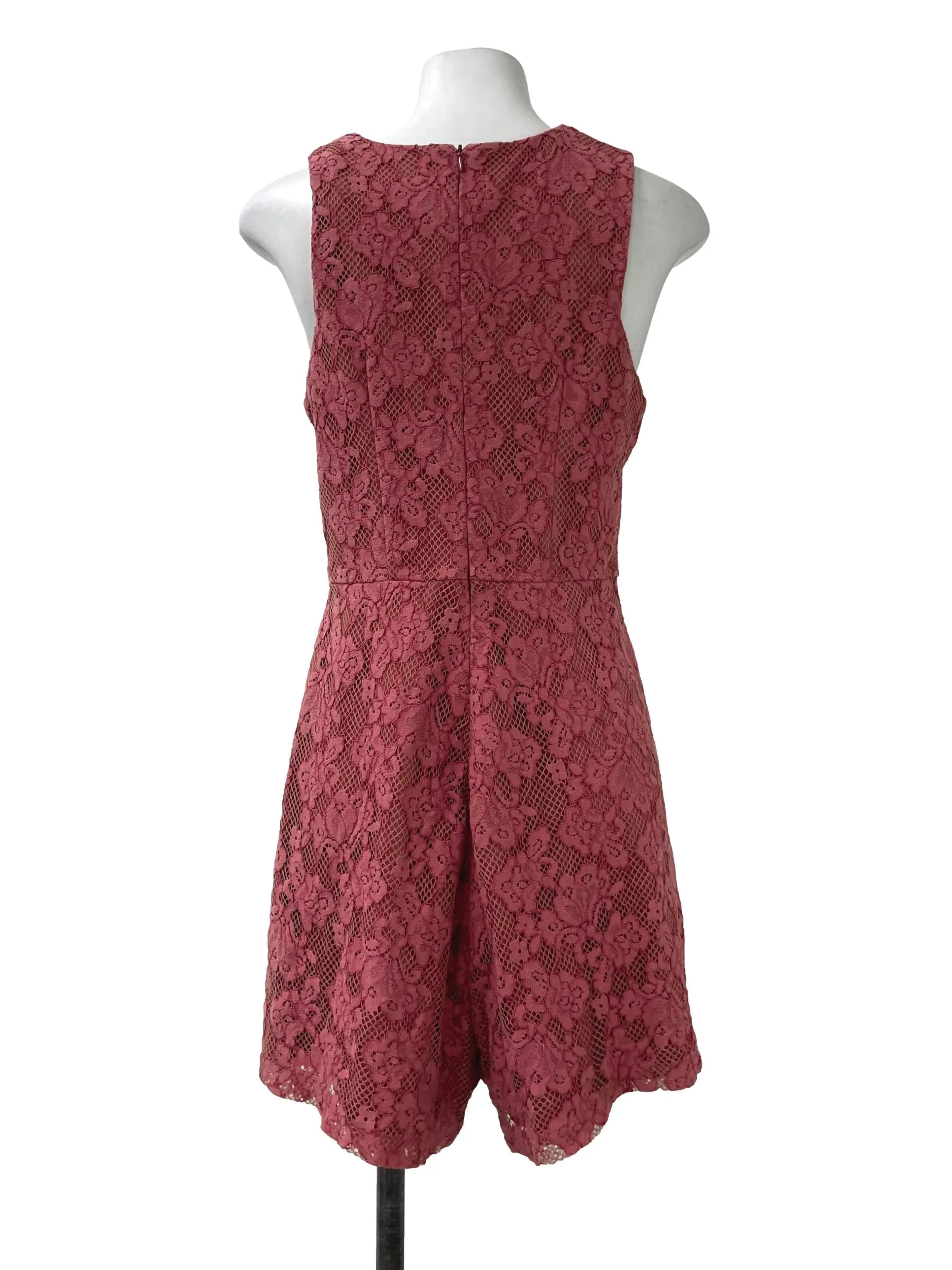 Pink Lace V Neck Pleated Romper