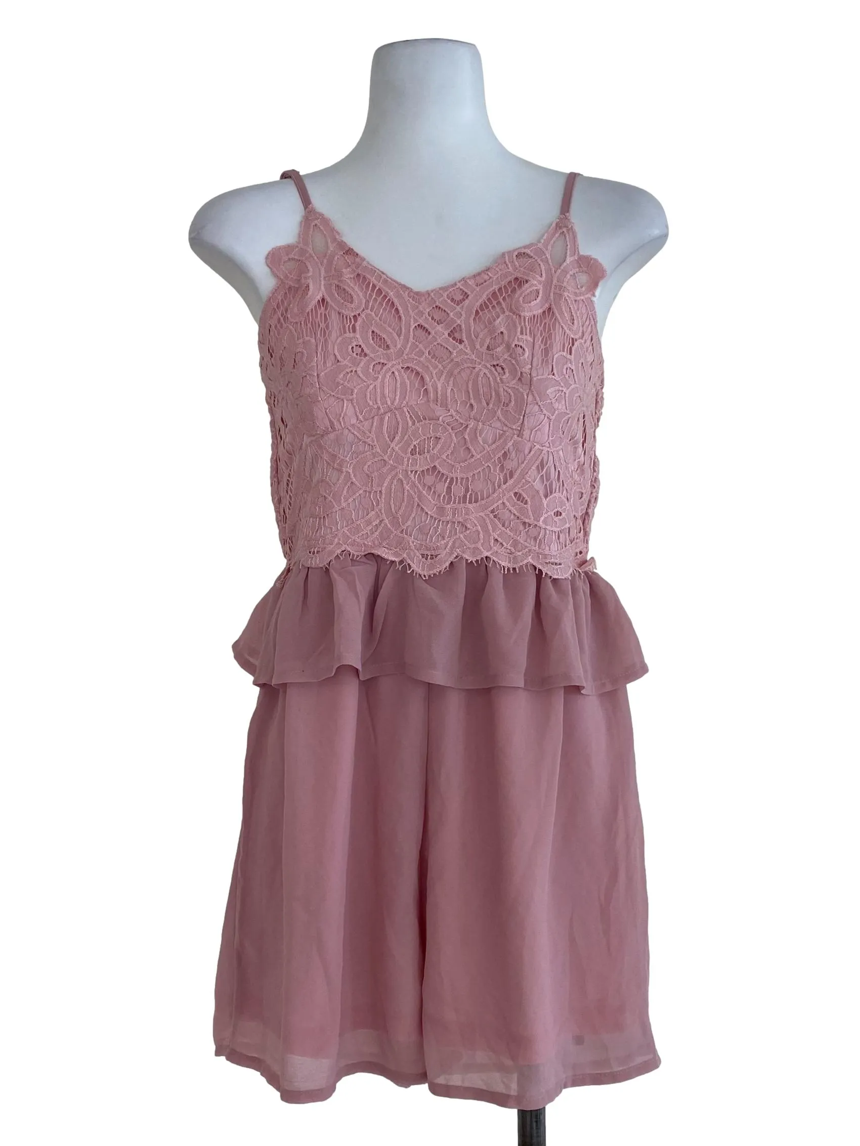 Pink Laced V Neck Romper