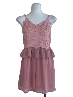 Pink Laced V Neck Romper