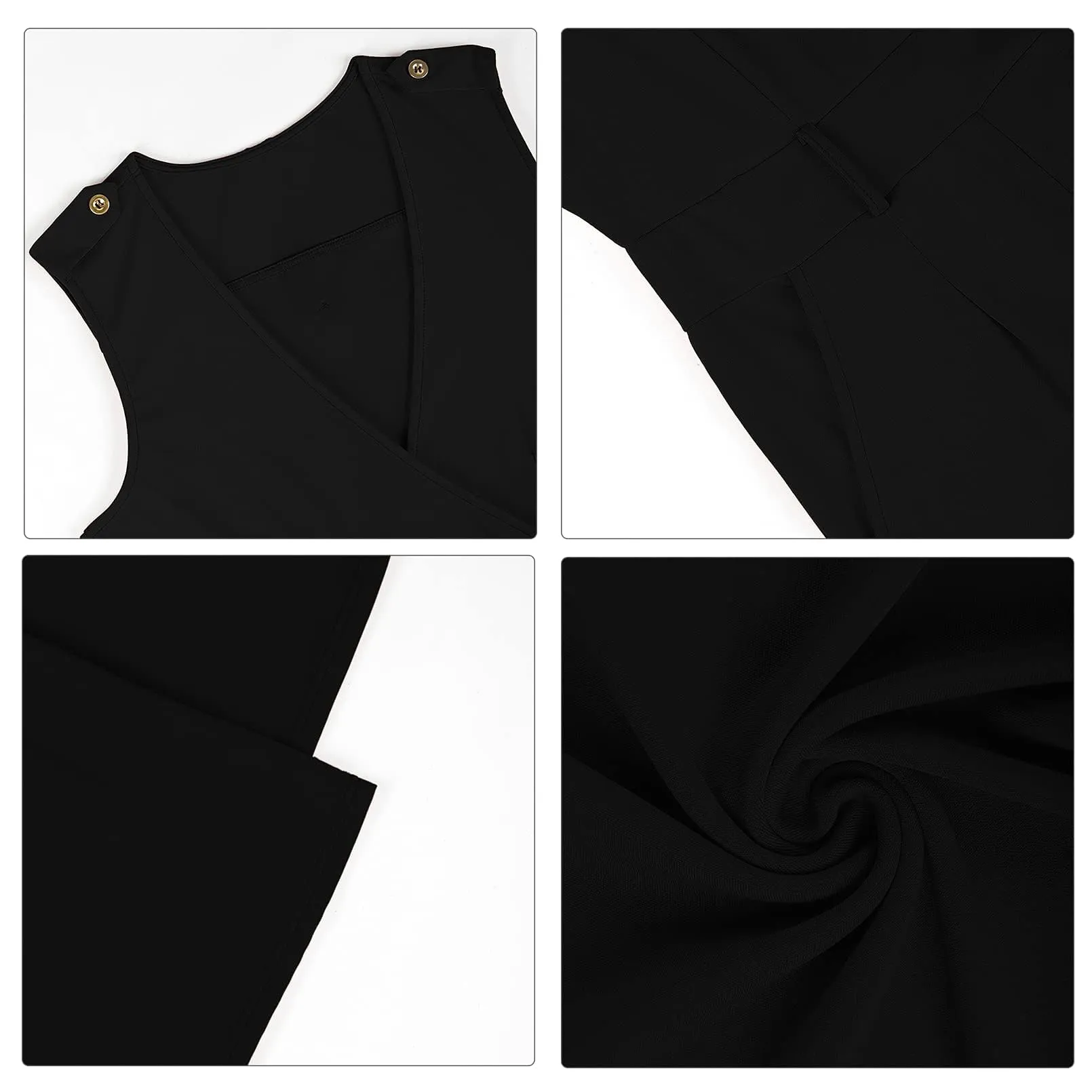 Pink Queen Women's Elegant V Neck Long Loose Belted Rompers Jumpsuits Black