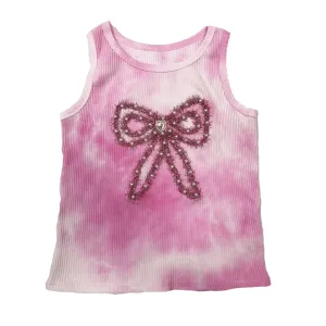 Pink Tie Dye Tank w/Bow Embellishment