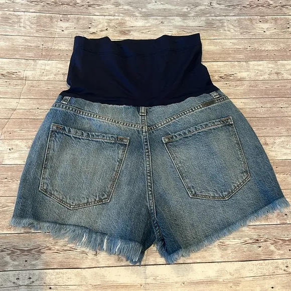 Pinkblush Full Belly Panel Distressed Raw ChewedHem Denim Maternity Jean Shorts