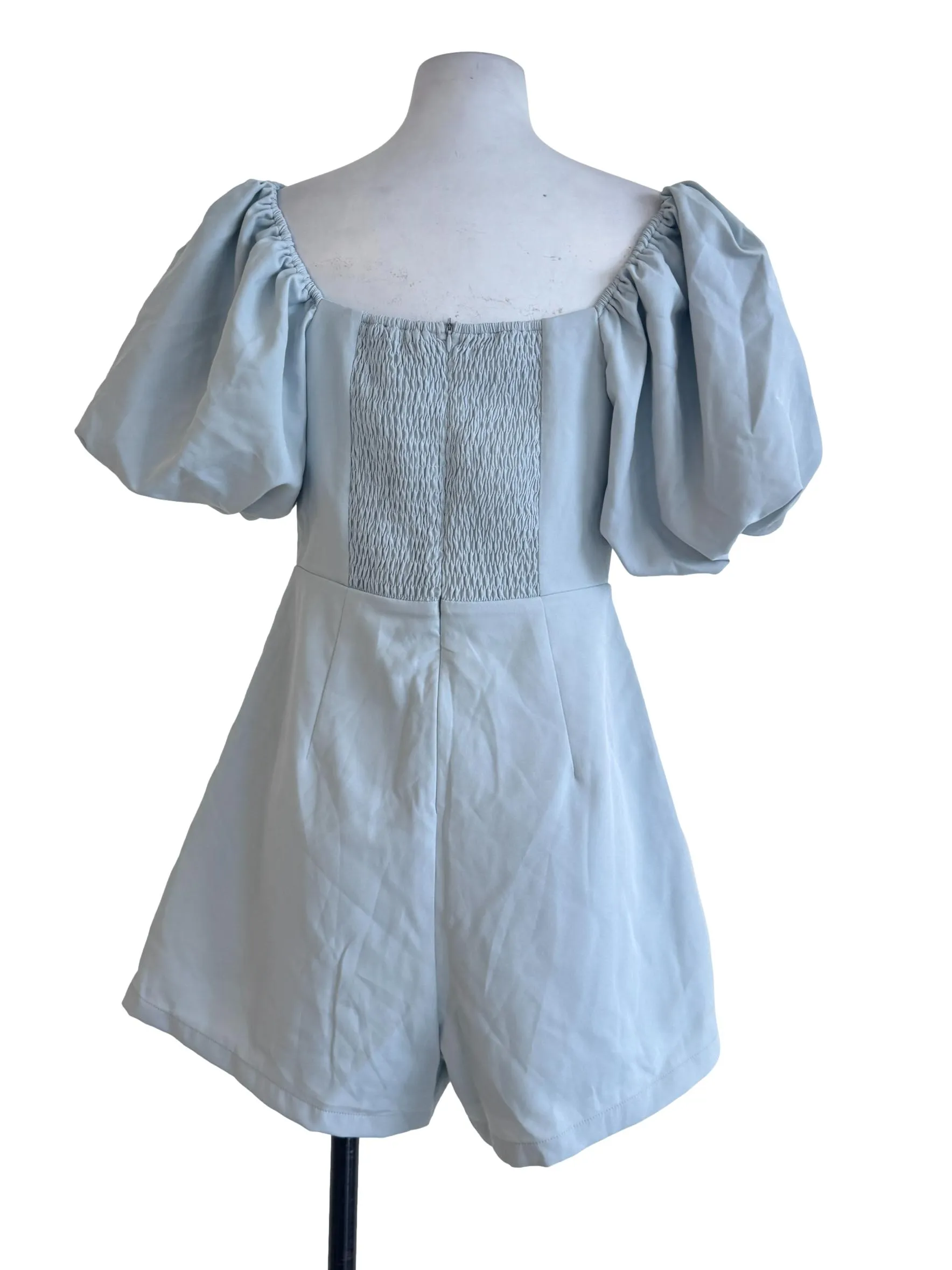Pistachio Green Puffed Sleeves Rompers