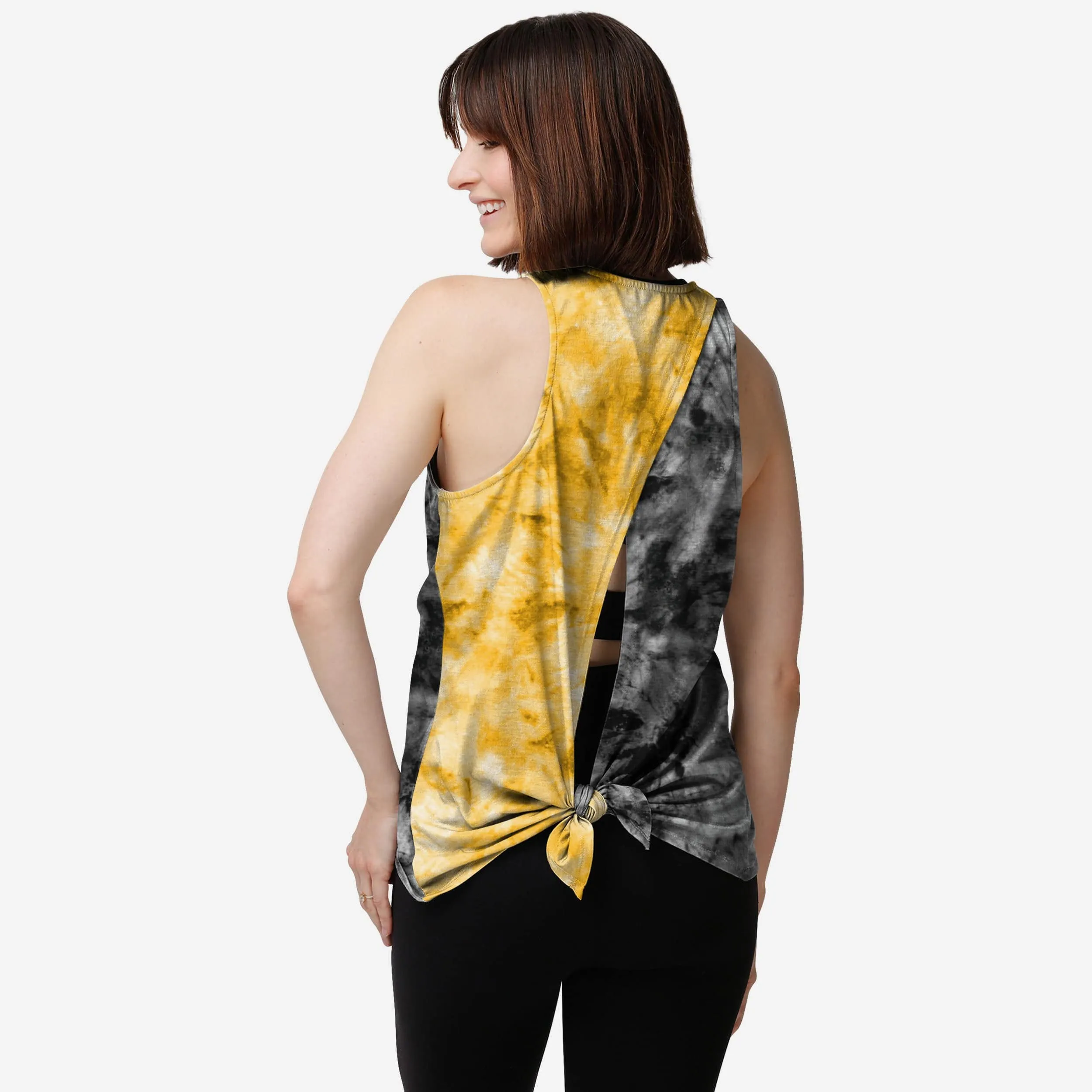 Pittsburgh Steelers Womens Script Wordmark Tie-Dye Tie-Breaker Sleeveless Top