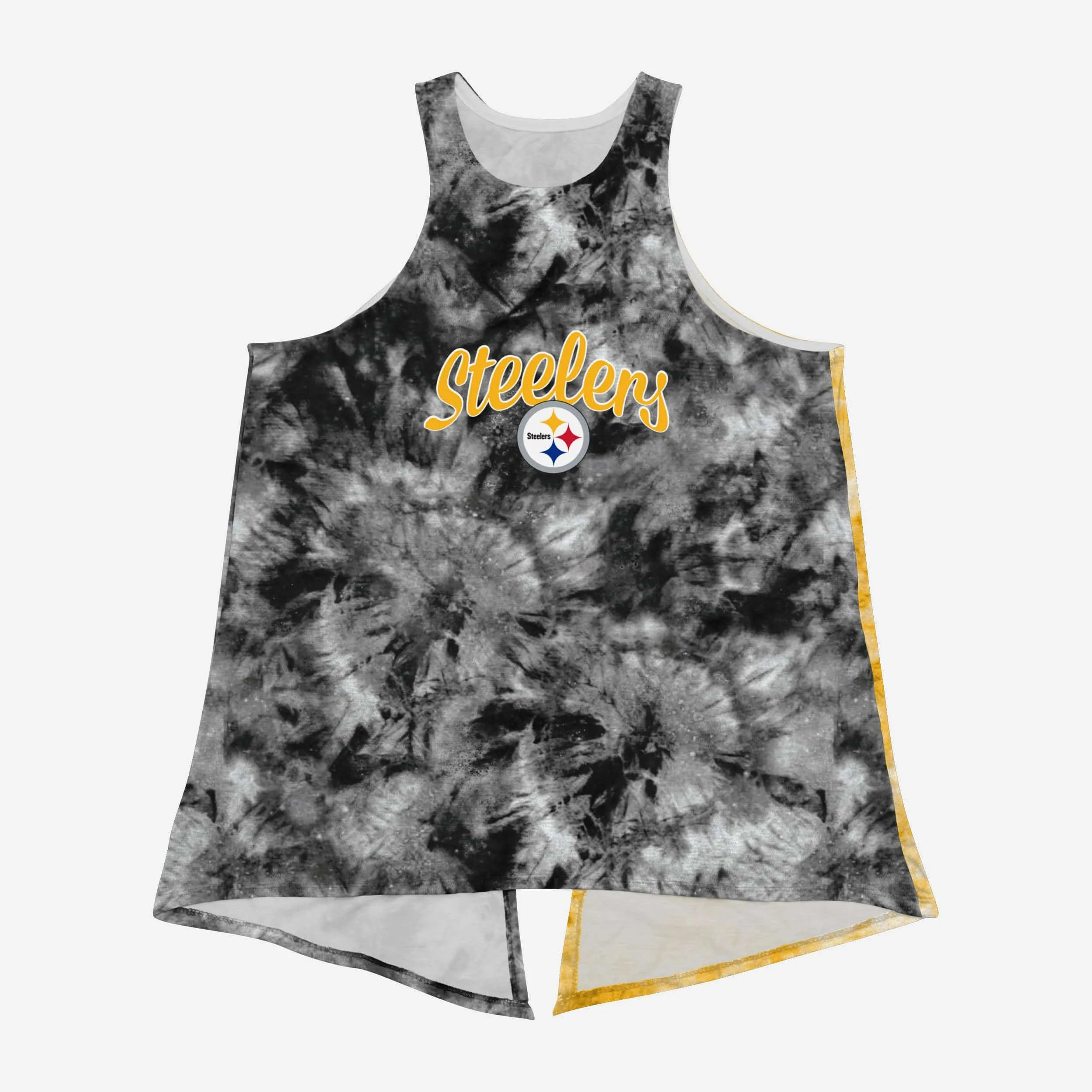 Pittsburgh Steelers Womens Script Wordmark Tie-Dye Tie-Breaker Sleeveless Top