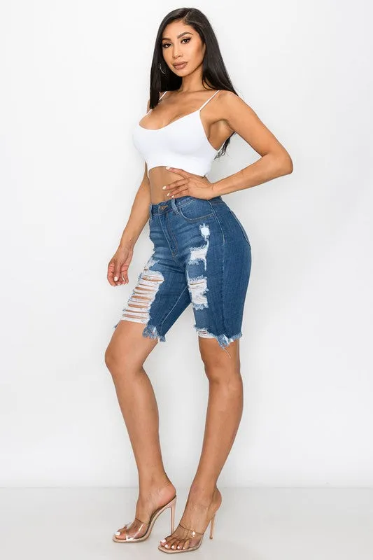 Plus Distressed Denim Shorts