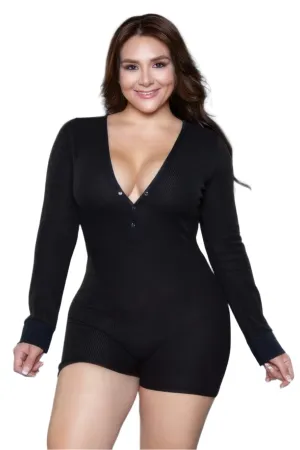 Plus Womens Long Sleeve Henley Casey Romper