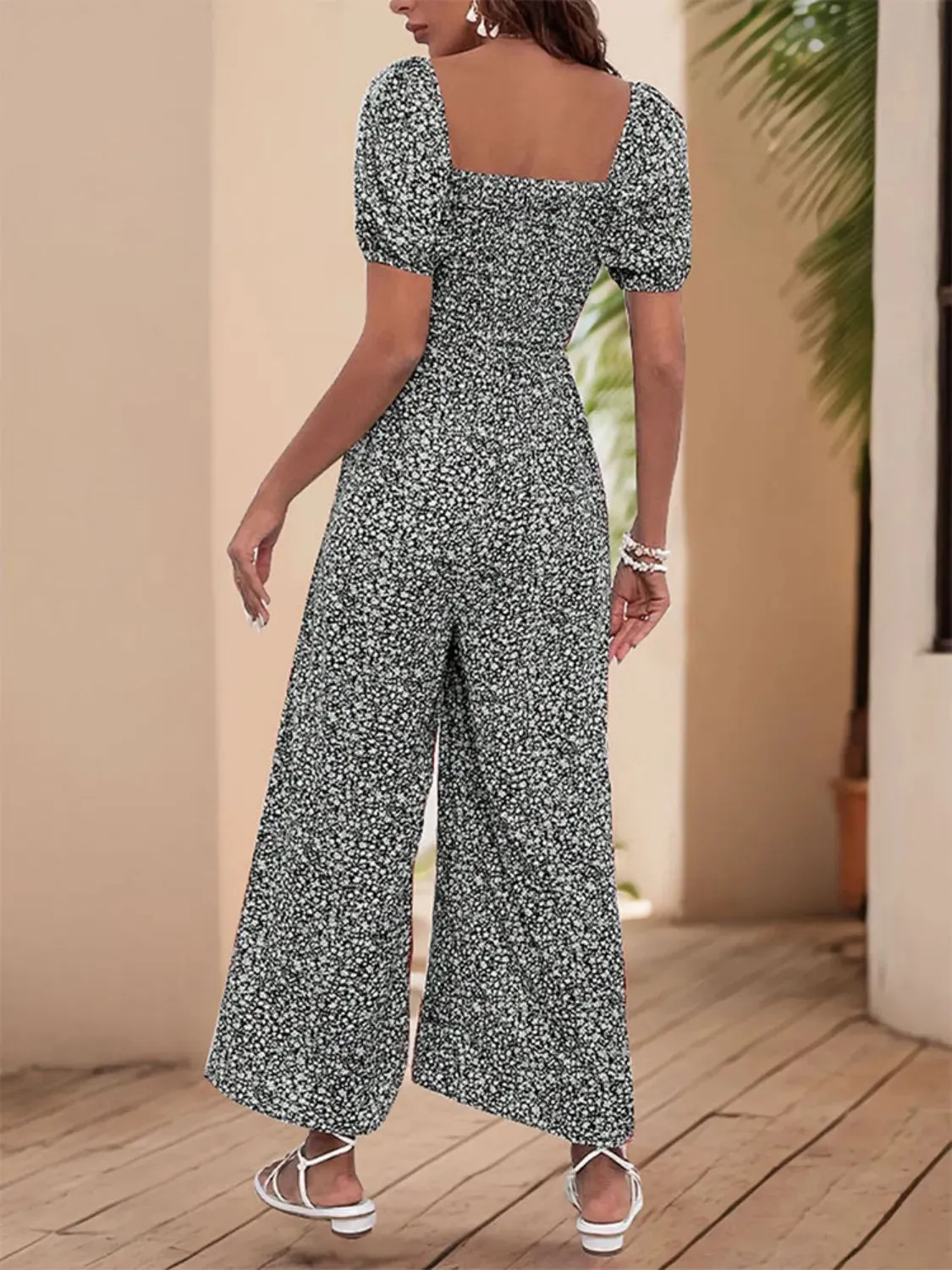 Printed Square Neck Puff Sleeve Romper
