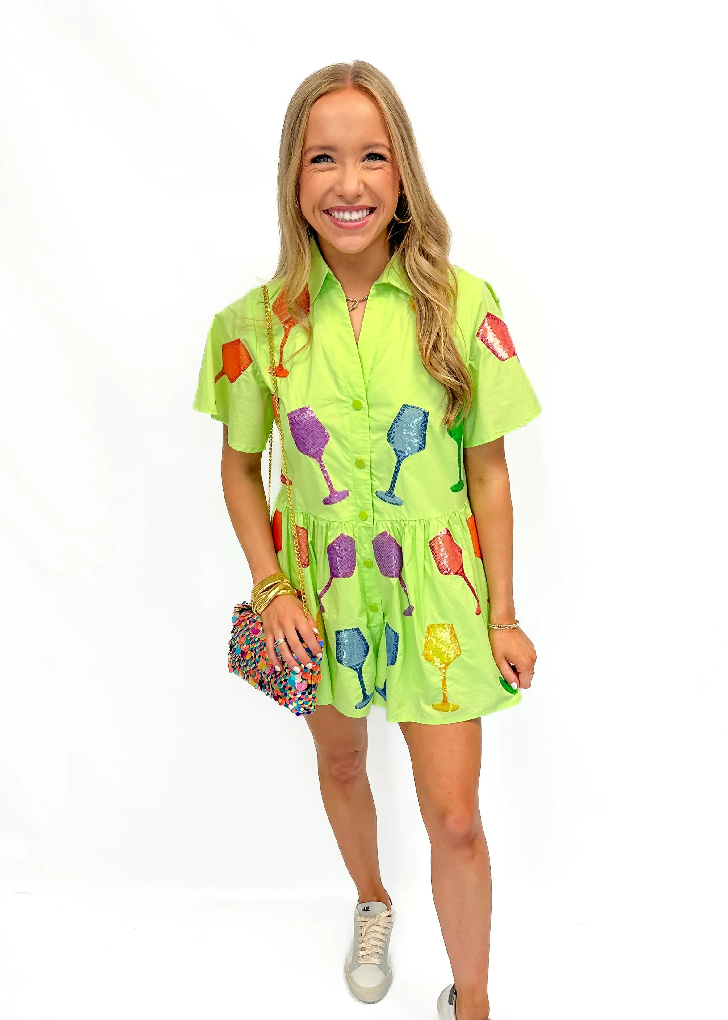 Queen of Sparkles Lime Green Wine Romper
