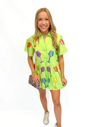 Queen of Sparkles Lime Green Wine Romper