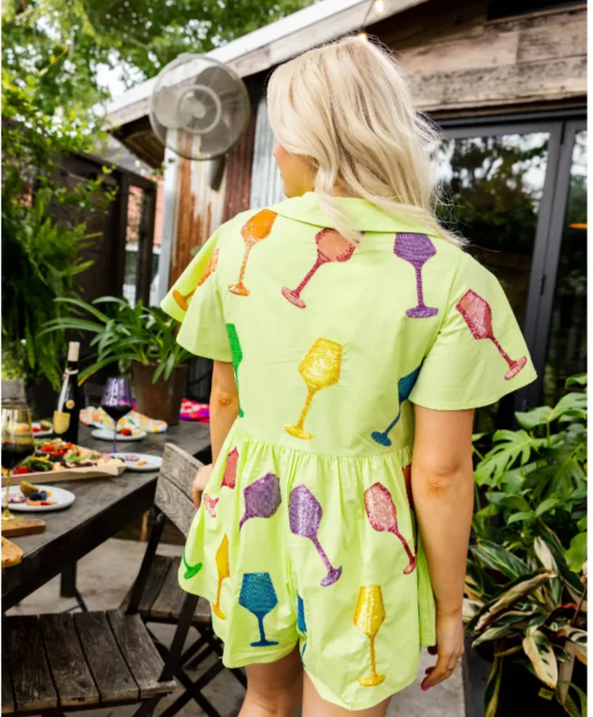 Queen of Sparkles Lime Green Wine Romper