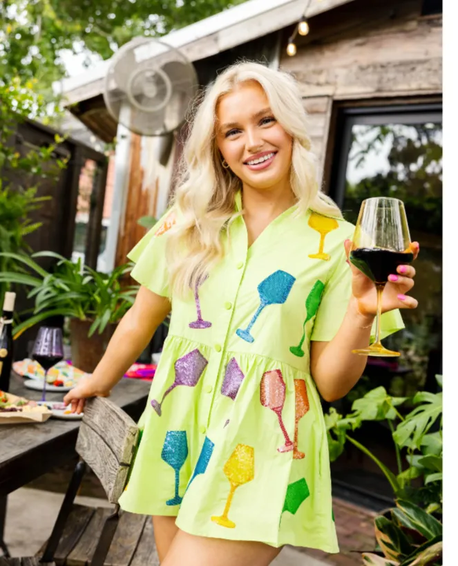 Queen of Sparkles Lime Green Wine Romper