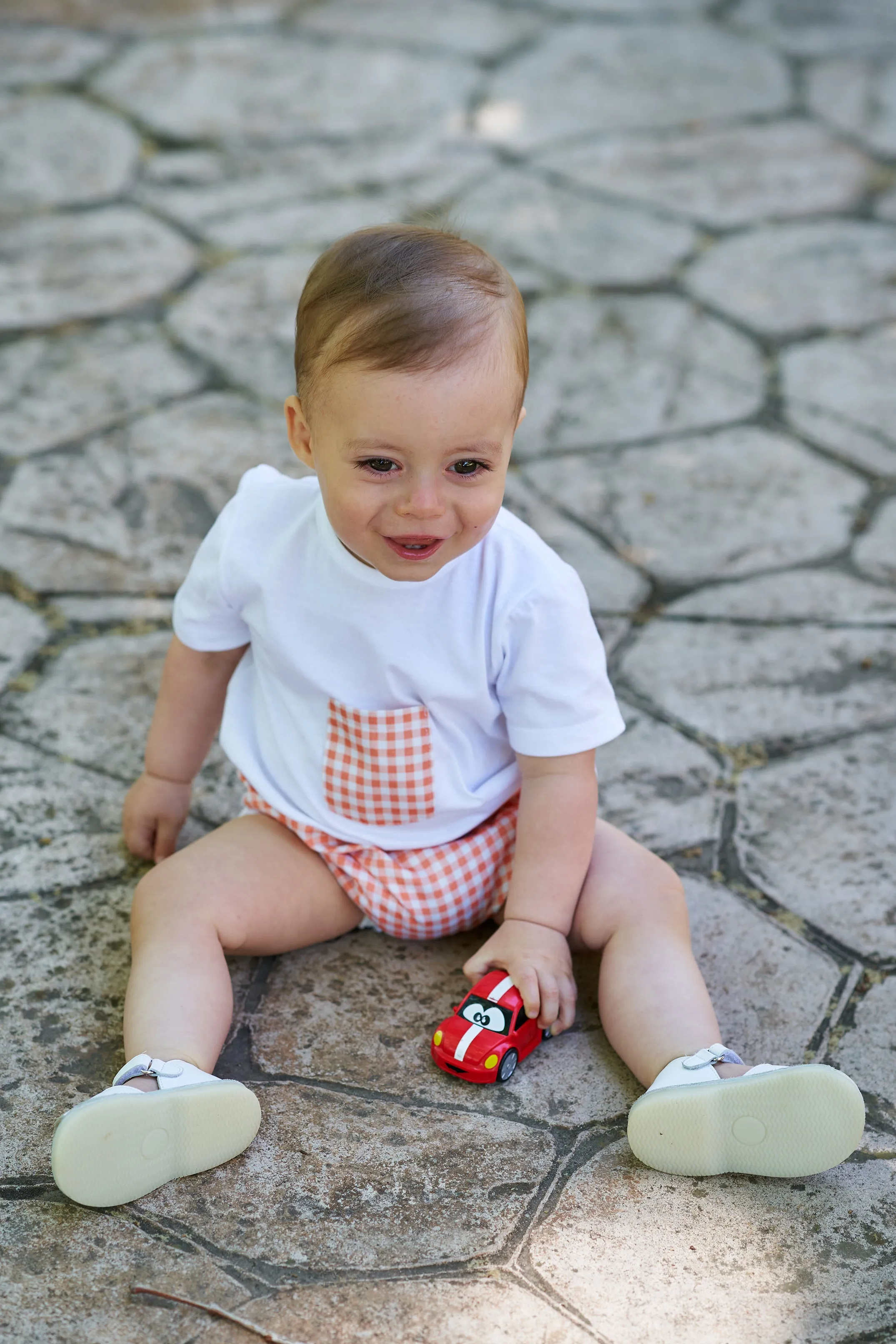 "Andy" Orange Gingham Romper