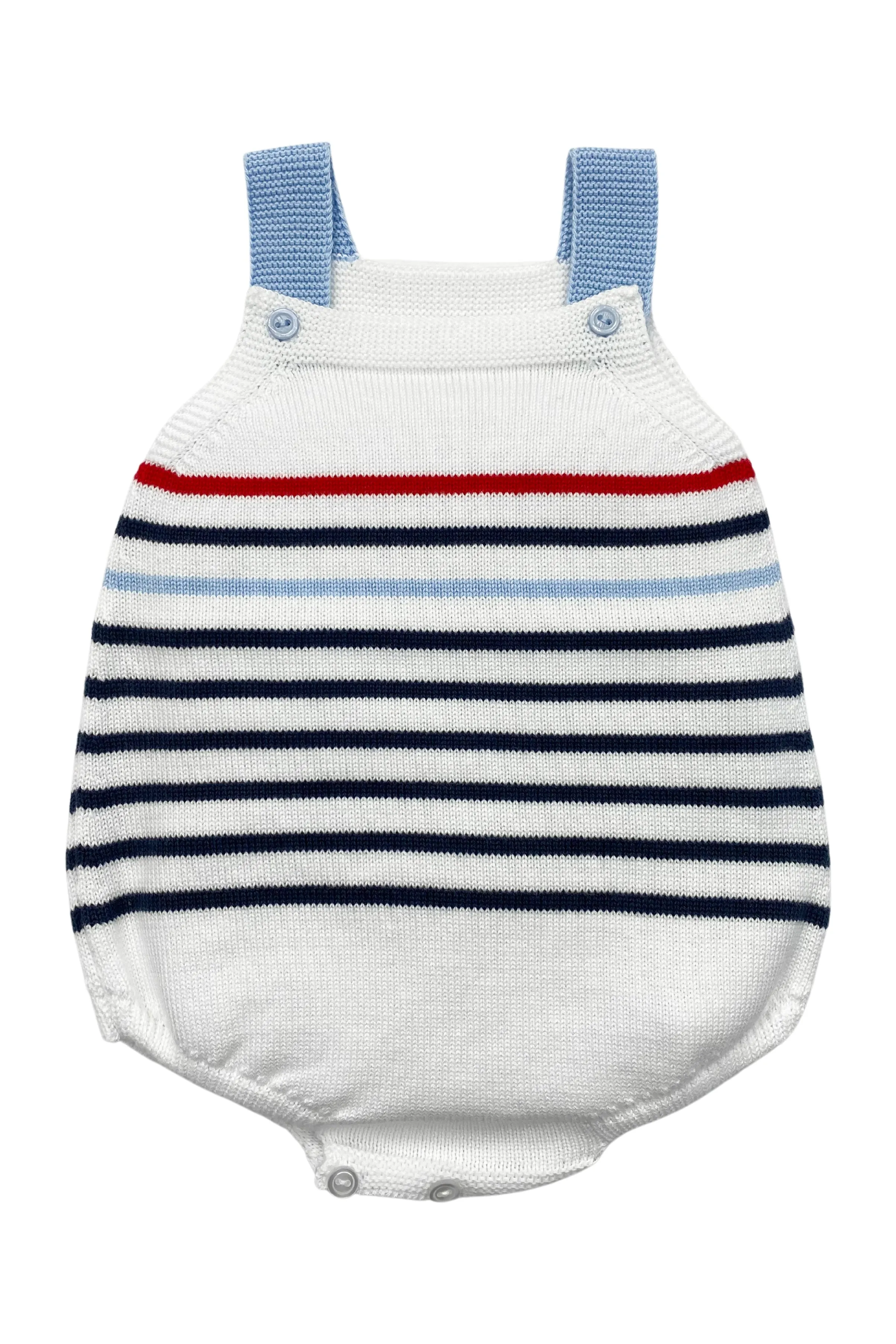 "Archer" Navy & Red Stripe Knit Dungaree Romper
