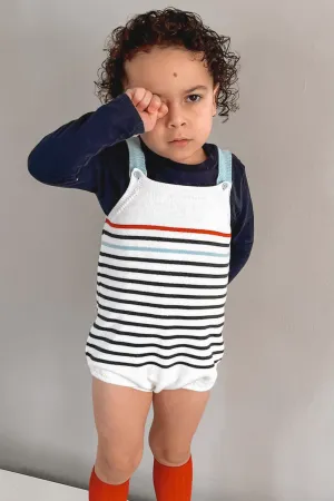 "Archer" Navy & Red Stripe Knit Dungaree Romper