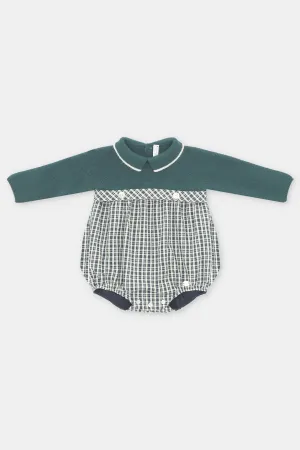 "Ben" Bottle Green Half Knit Tartan Romper