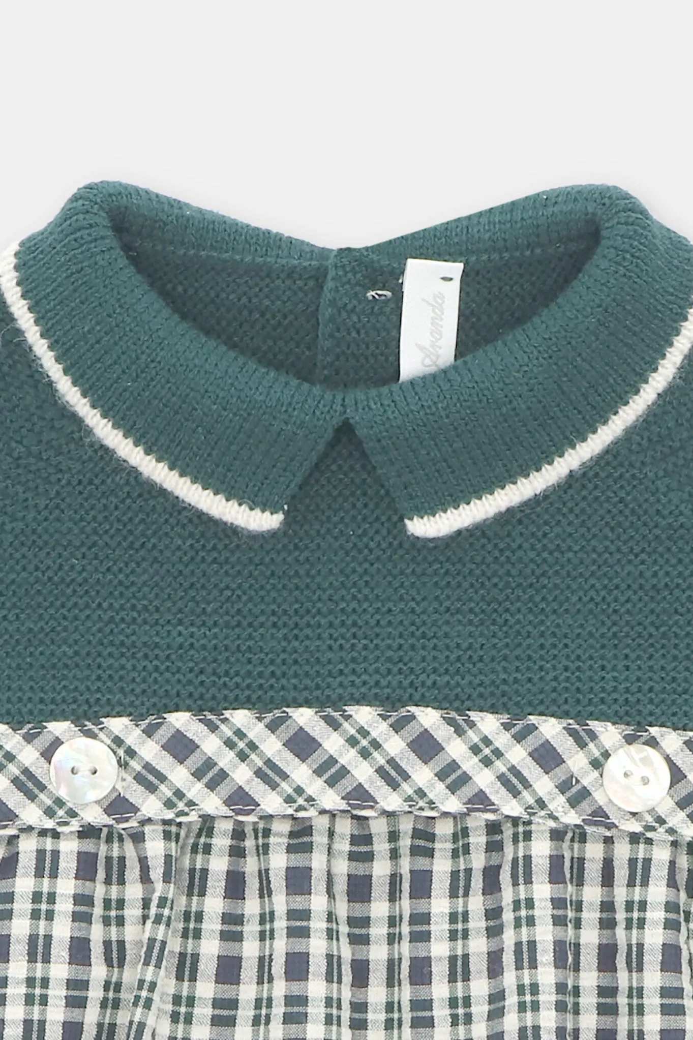 "Ben" Bottle Green Half Knit Tartan Romper