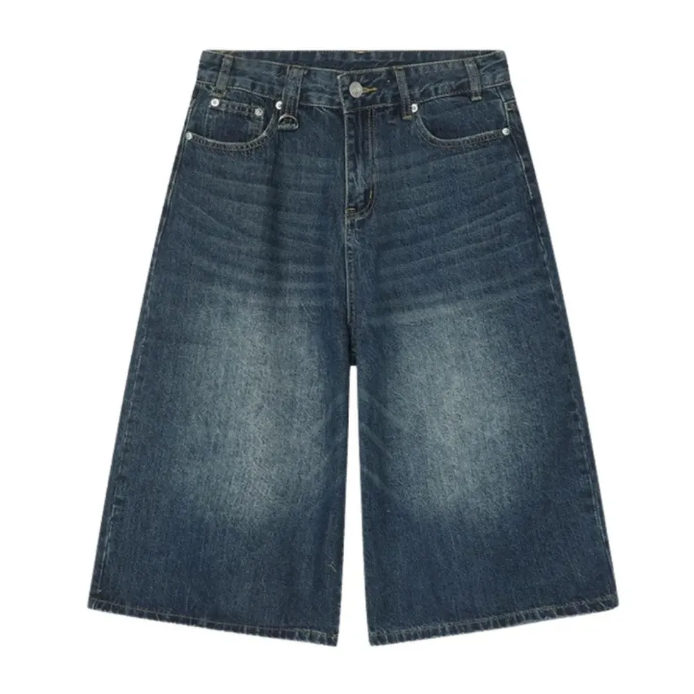 "Distressed Wide-Leg Denim" Shorts