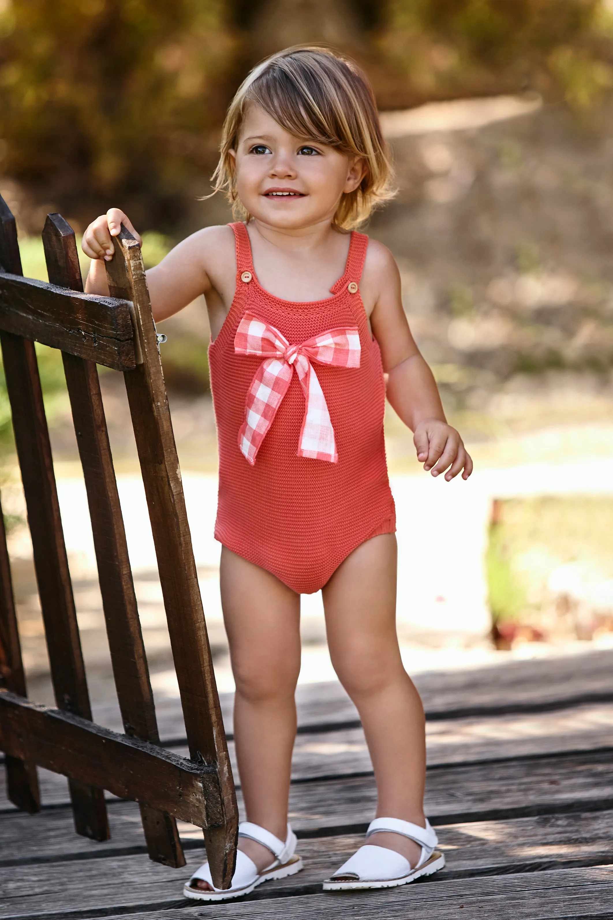 "Harlow" Knitted Gingham Bow Romper