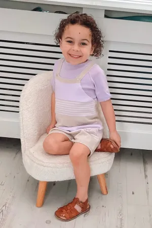 "Jovie" Stone & Lilac Stripe Knit Dungarees