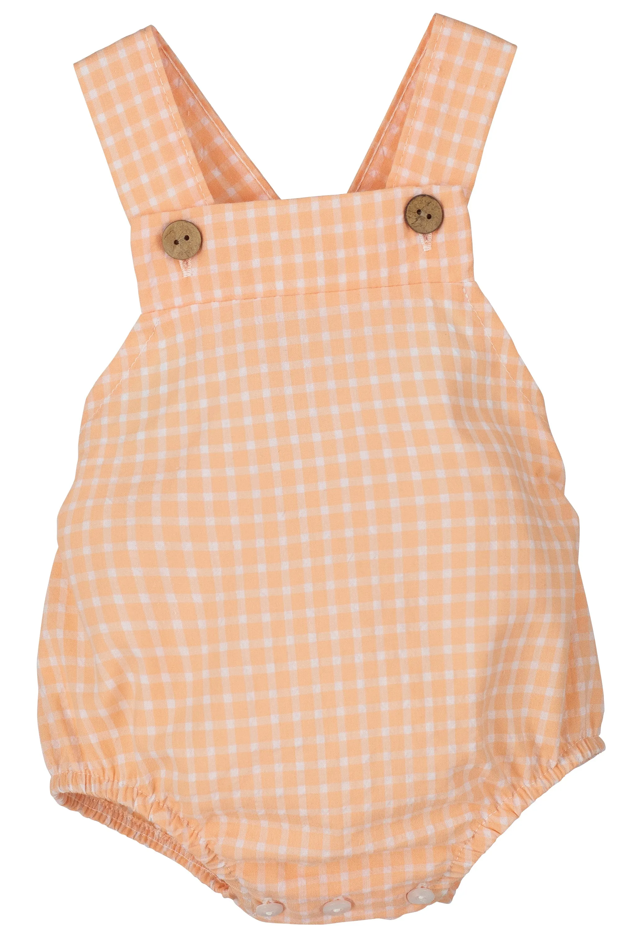 "Kai" Peach Gingham Dungaree Romper