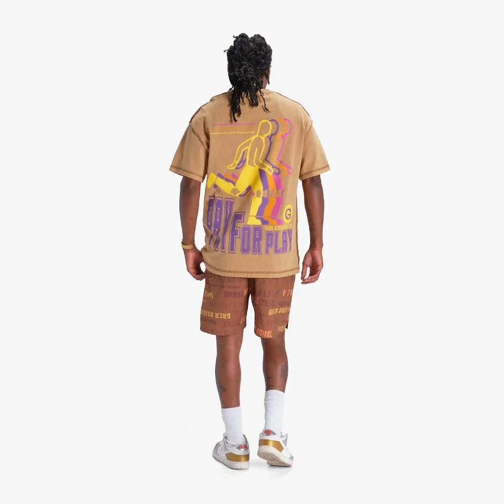 "LICORICE" POLYESTER SHORTS (BROWN PRINTED)