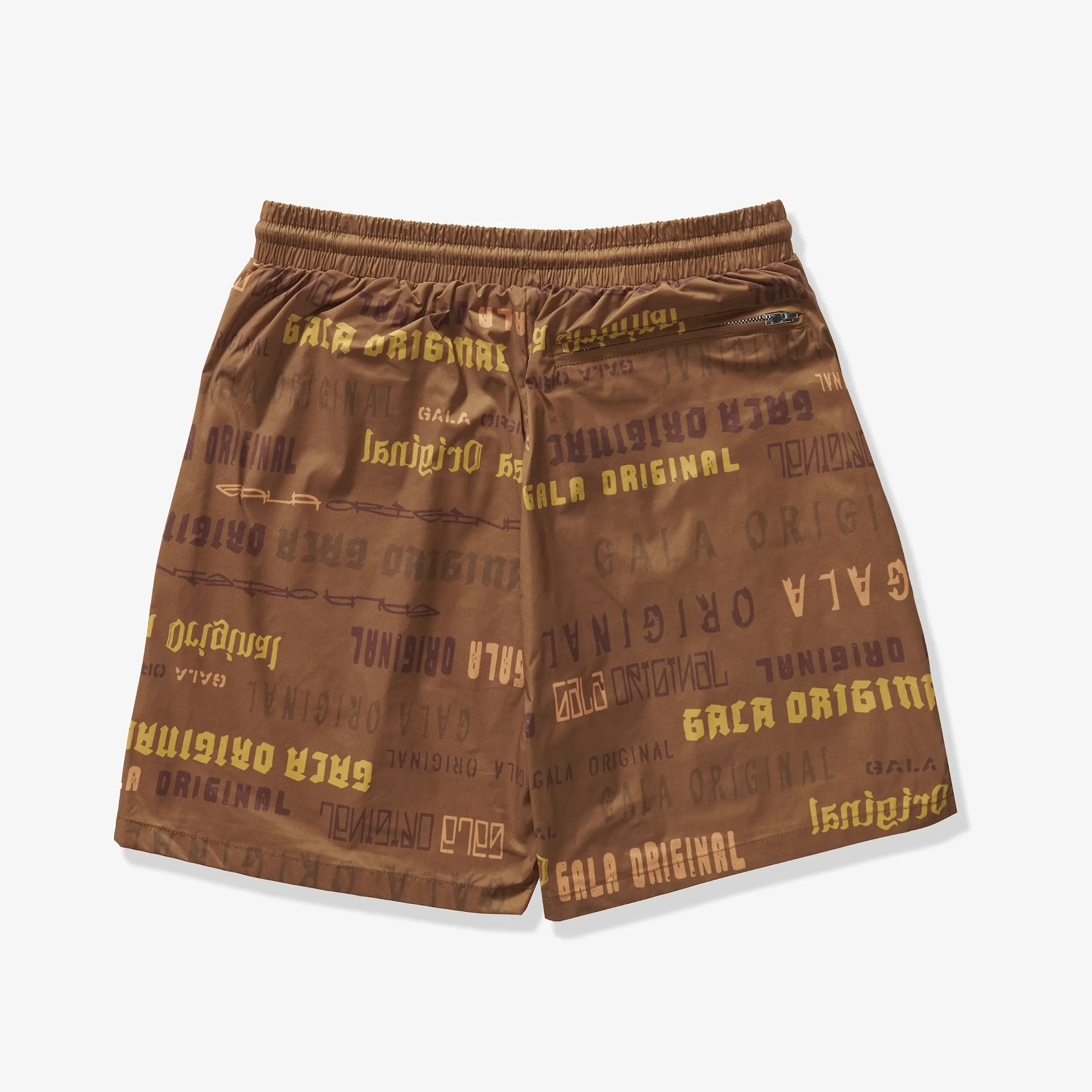 "LICORICE" POLYESTER SHORTS (BROWN PRINTED)