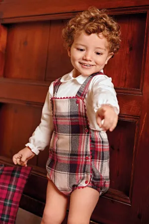 "Mac" Grey & Red Tartan Dungaree Romper Set