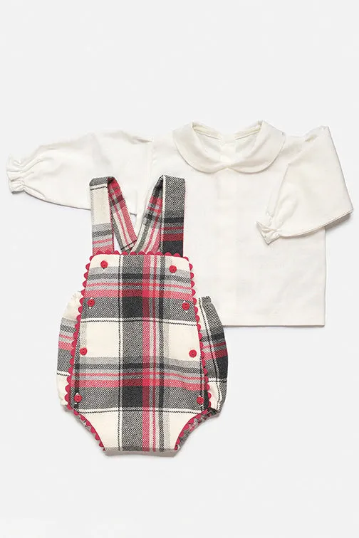"Mac" Grey & Red Tartan Dungaree Romper Set
