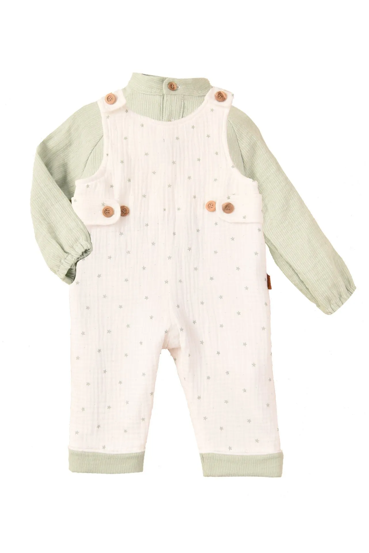 "Miguel" Sage Green Shirt & Star Print Dungarees