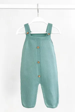 "Quinn" Sage Green Knitted Button Dungarees
