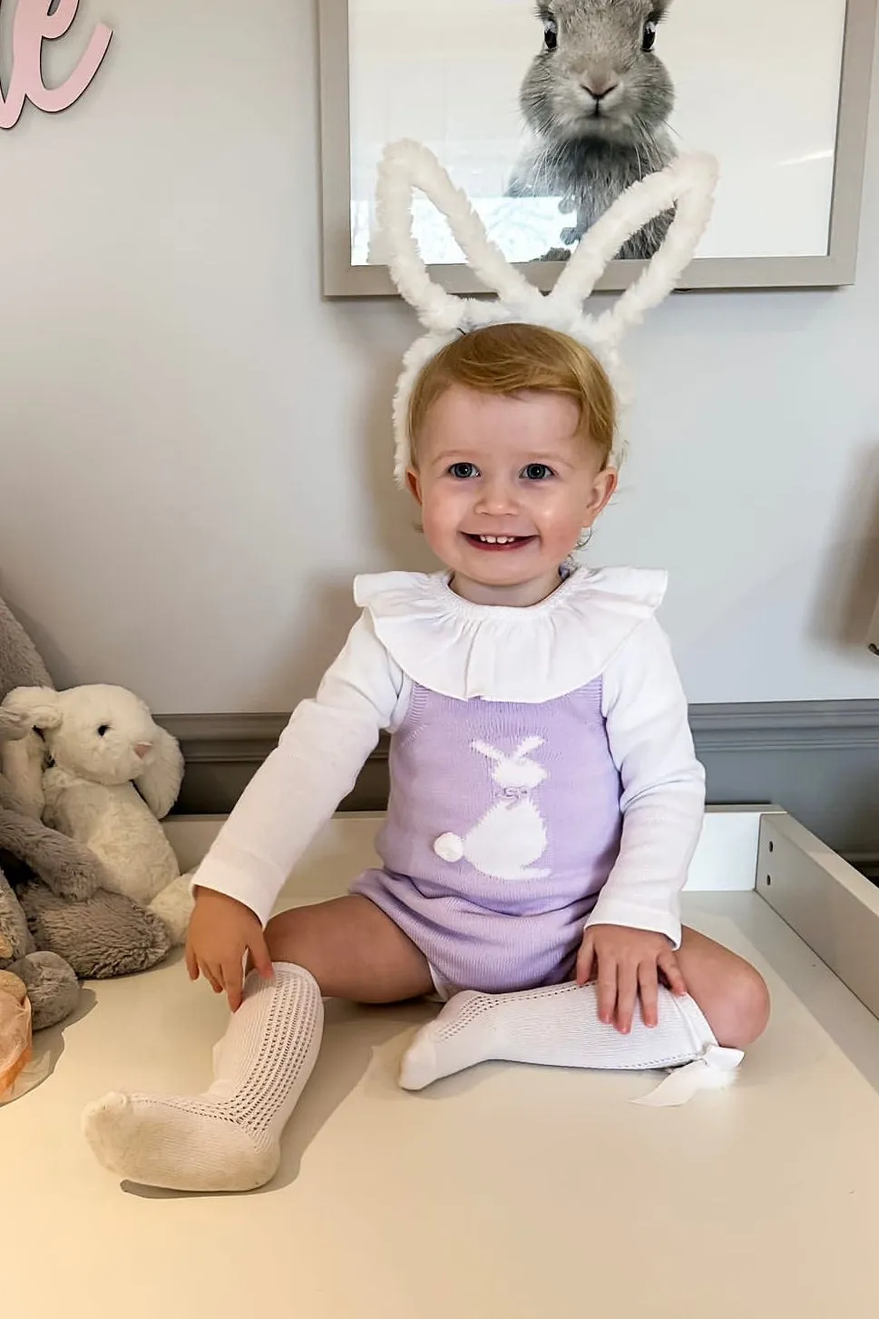 "Roux" Lilac Knit Bunny Dungaree Romper