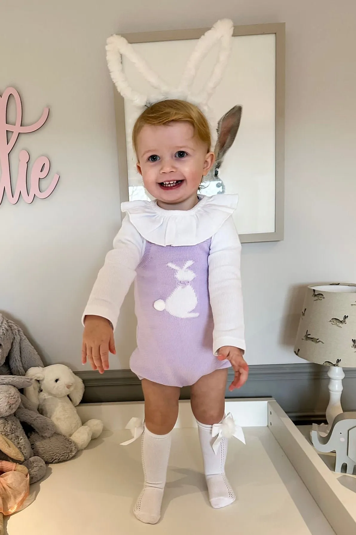 "Roux" Lilac Knit Bunny Dungaree Romper