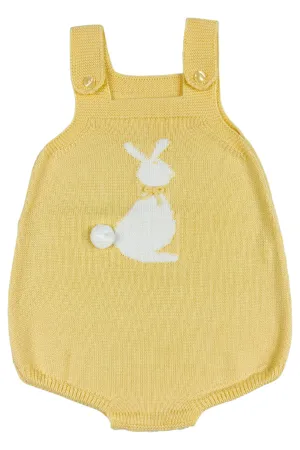 "Roux" Pale Yellow Knit Bunny Dungaree Romper