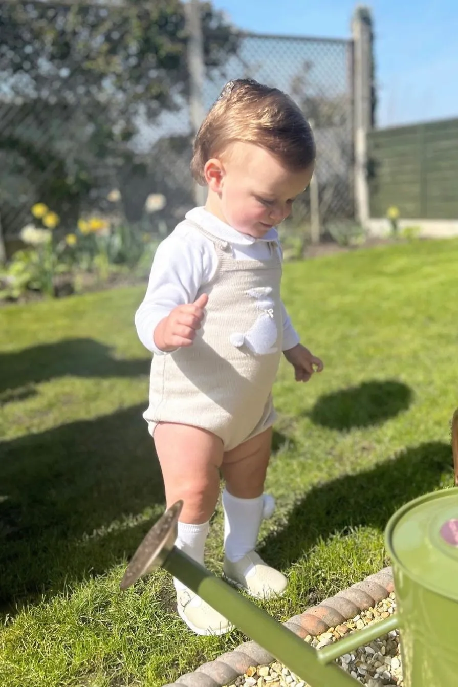 "Roux" Stone Knit Bunny Dungaree Romper