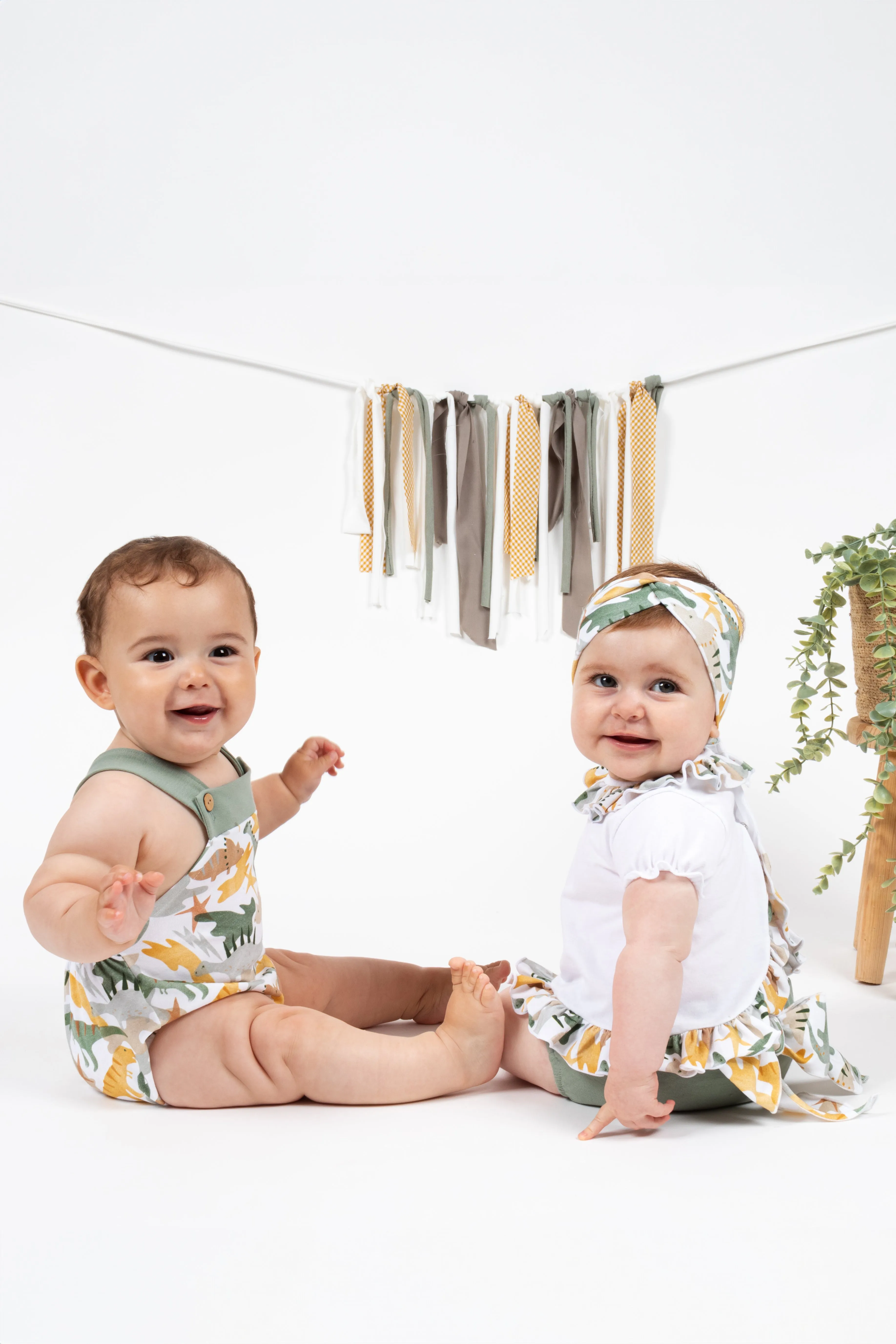 "Rowan" Dinosaur Print Dungaree Romper