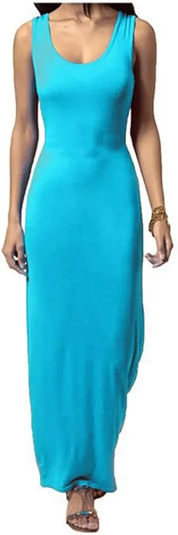 Racer Back Maxi Dresses - Wine, White, Yellow, Turquoise