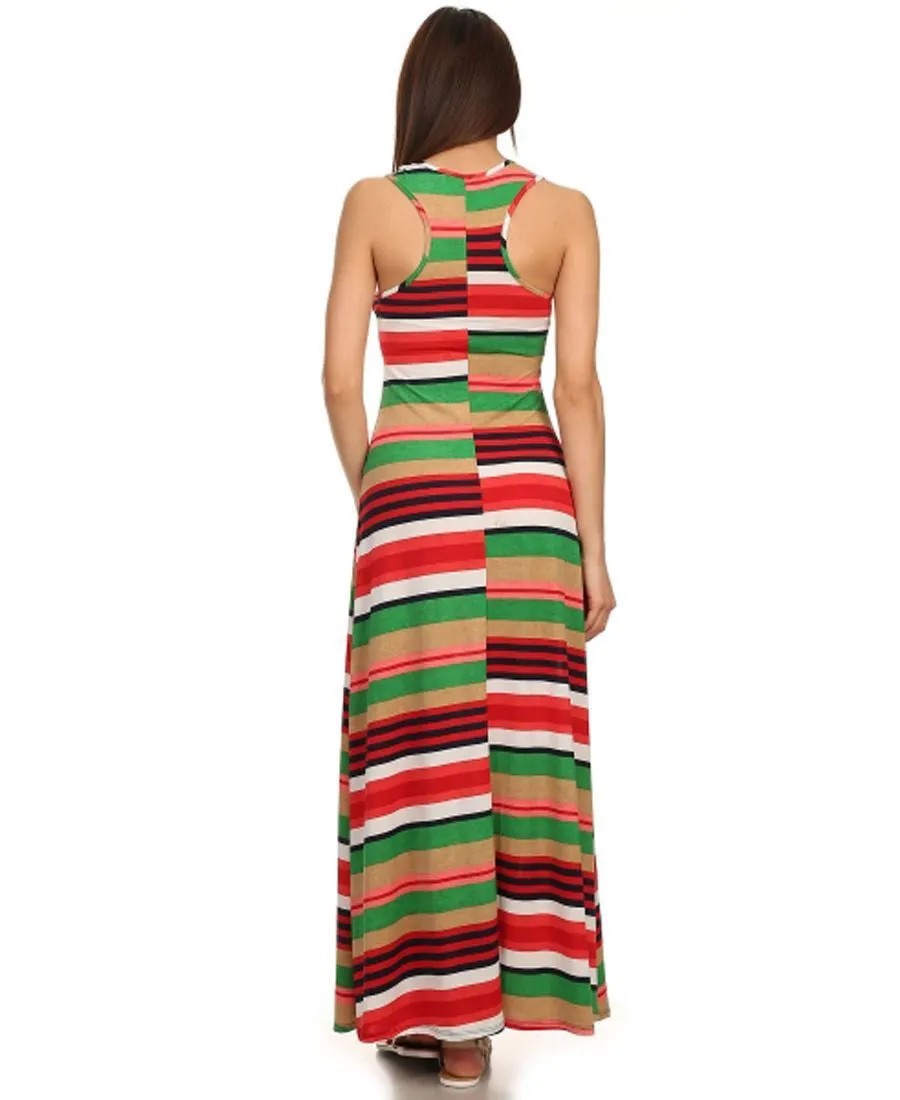 Racerback Maxi Dress Striped Aqua Coral