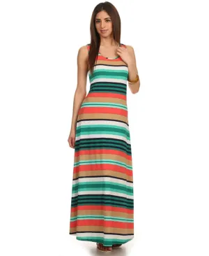Racerback Maxi Dress Striped Aqua Coral