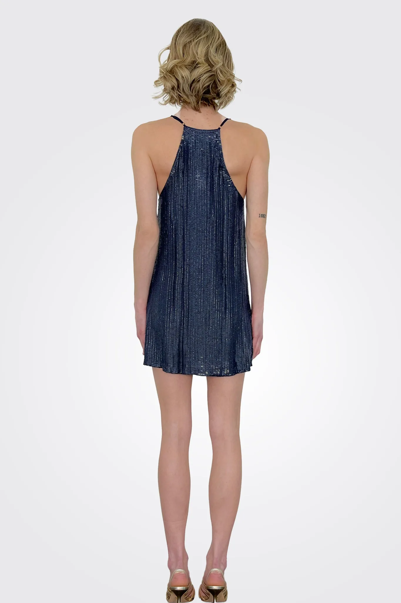 Racerback Sequin Mini Dress - Navy Blue
