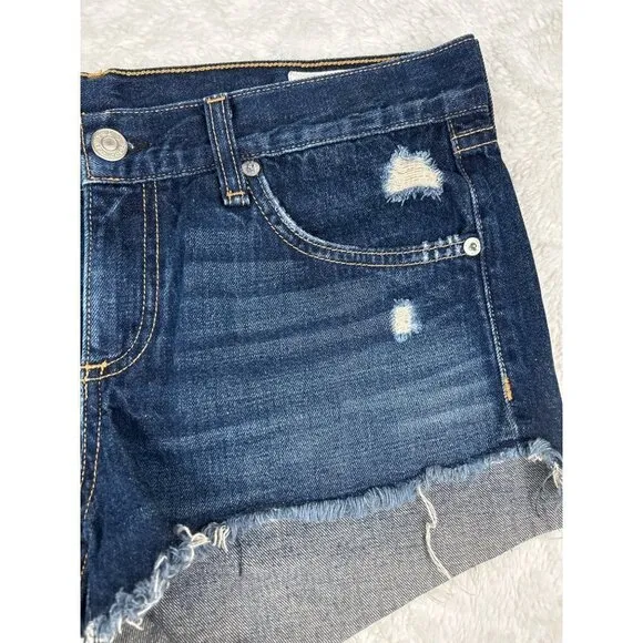 Rag And Bone/Jean Distressed Dark Wash Mid Rise Cut-Off Shorts  Size 26