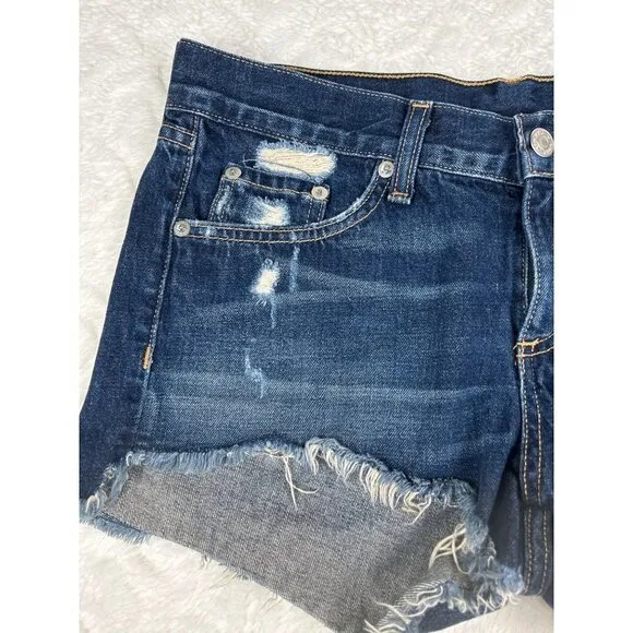 Rag And Bone/Jean Distressed Dark Wash Mid Rise Cut-Off Shorts  Size 26
