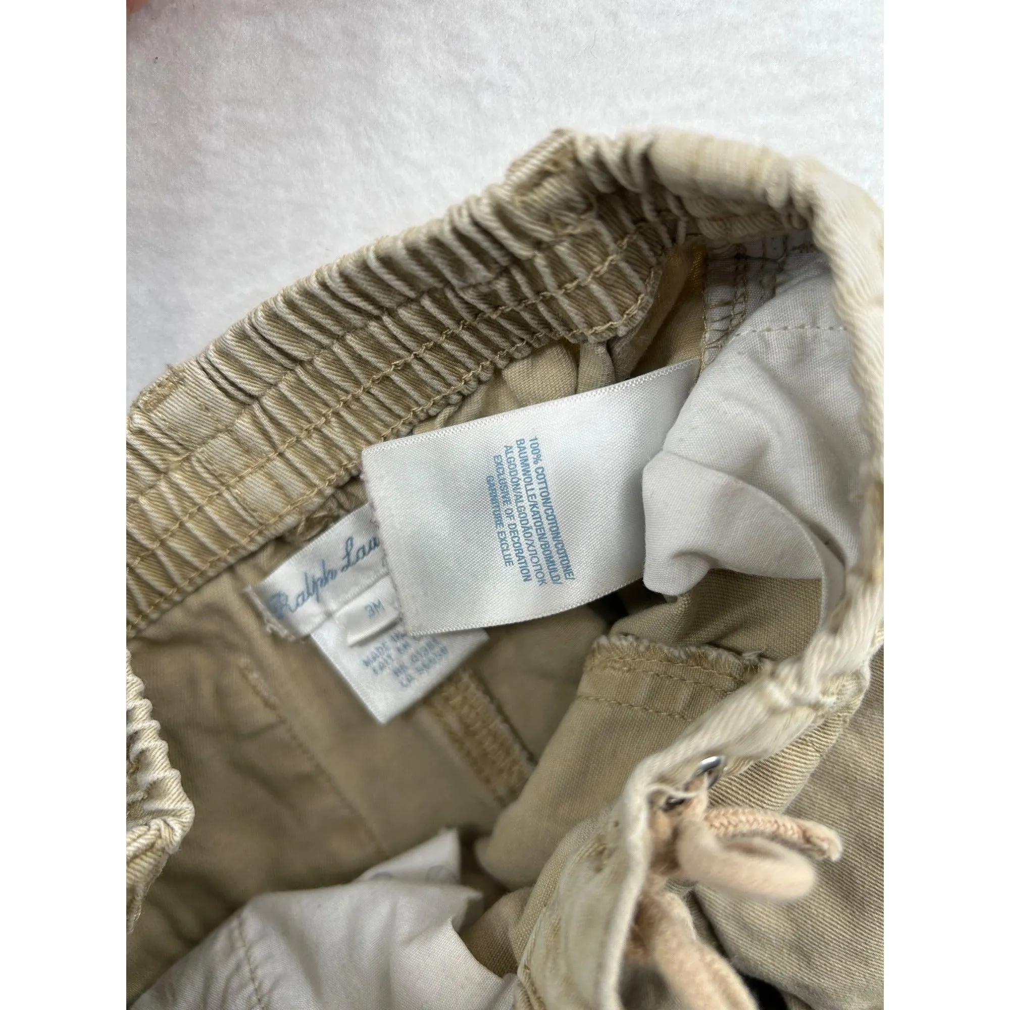 Ralph Lauren Baby Khaki Elastic Waist Shorts With Drawstring #6476