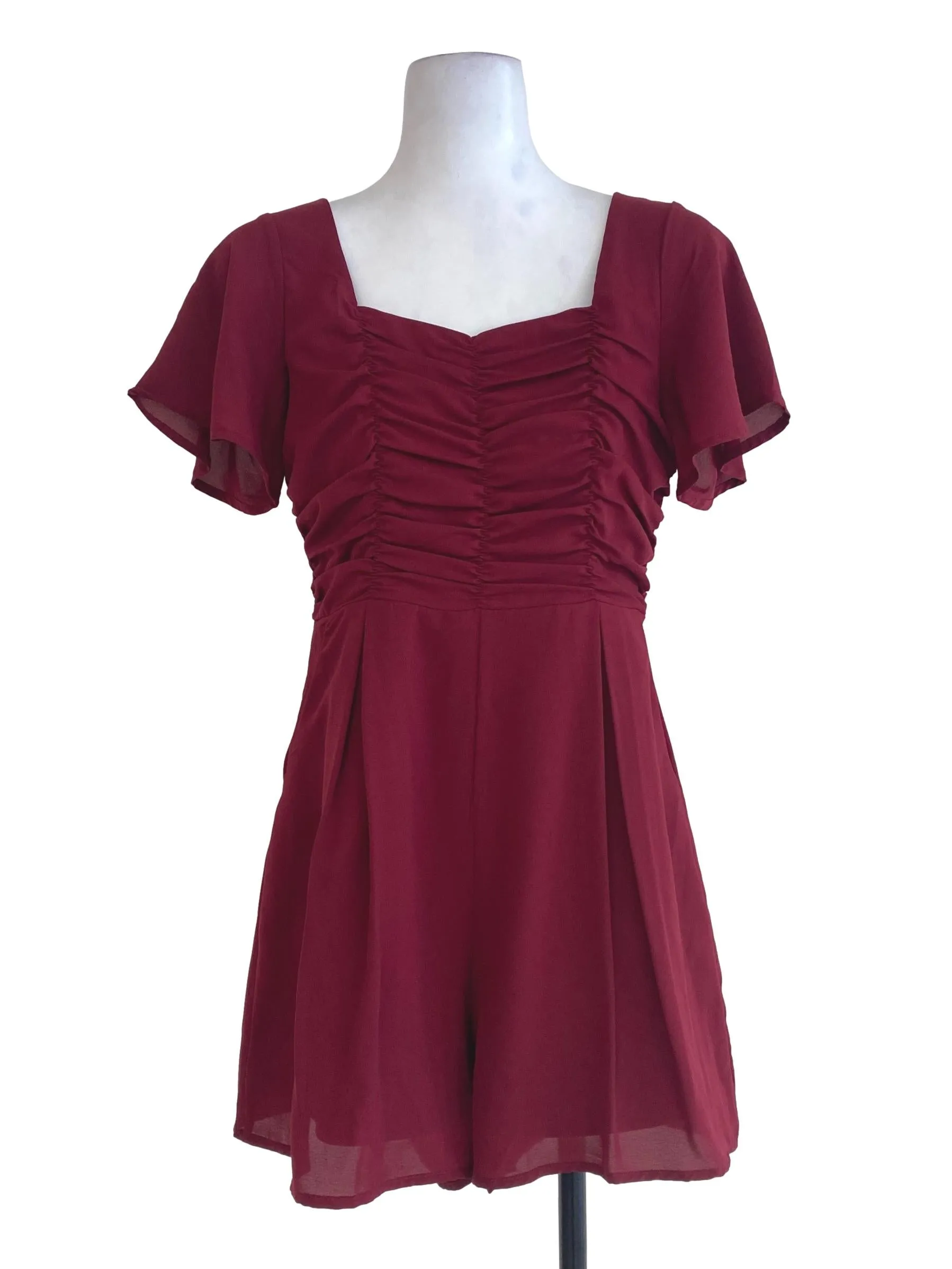 Red Pleated Rompers