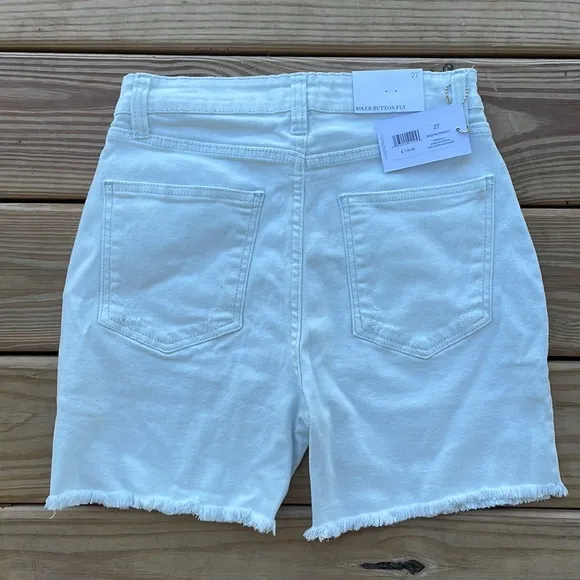 REVOLVE Bleached Wash Biker Button-Fly Shorts