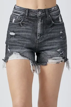RISEN High Rise Distressed Black Denim Shorts