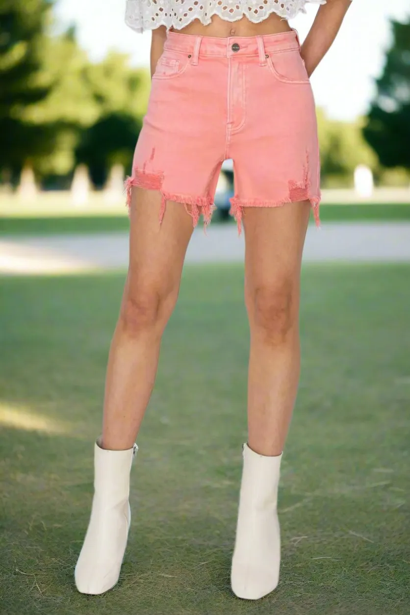 RISEN Women's High Rise Distressed Denim Shorts with Pockets | Trendy Summer Style