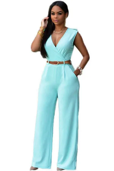Rompers 6 Colors Women Jumpsuit V Neck Belt Embellished Jumpsuit LC64003 Plus Size S M L XL XXL
